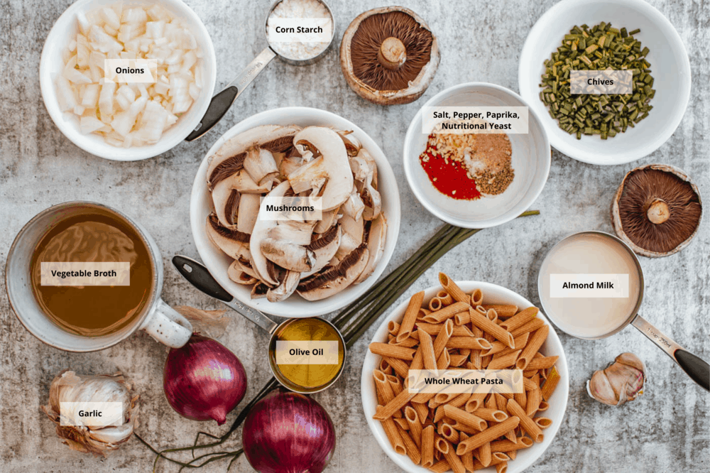ingredients for vegan mushroom stroganoff