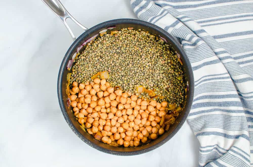 chickpeas and lentils cooking in a pot