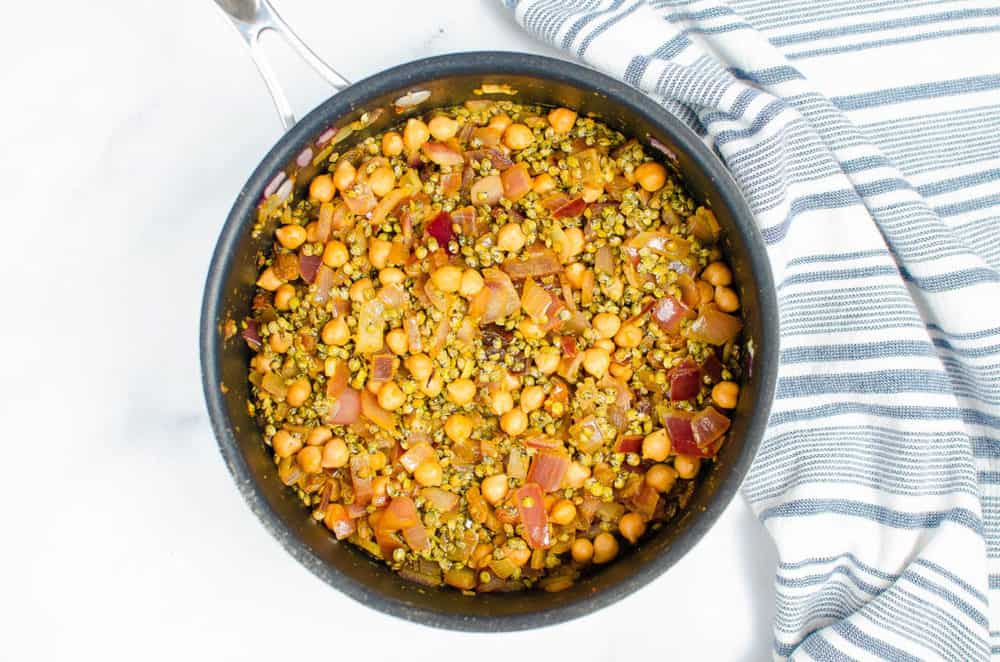 chickpeas and lentils cooking in a pot