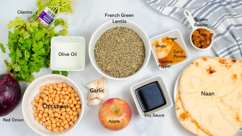 ingredients for apple curry with lentils and chickpeas