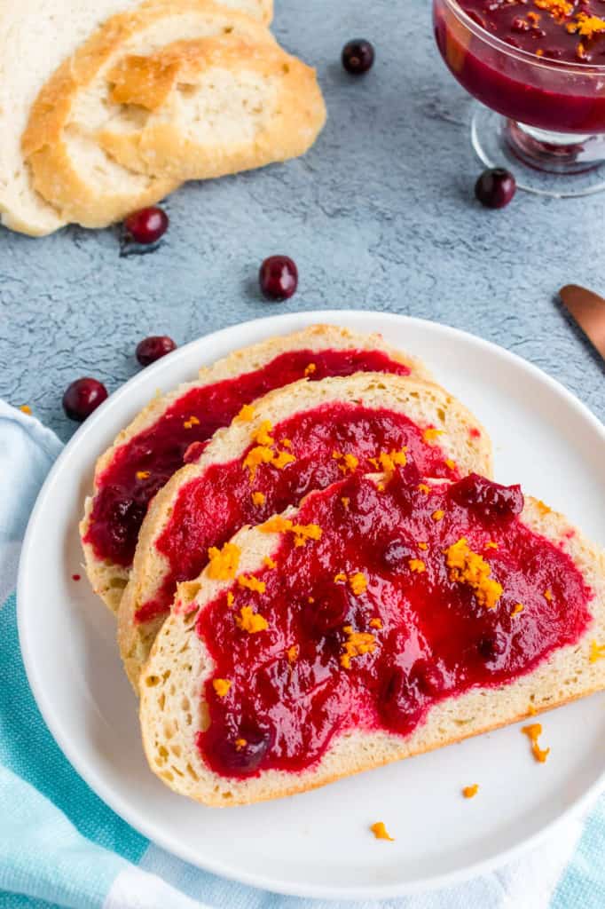 healthy cranberry sauce spread on freshly baked bread