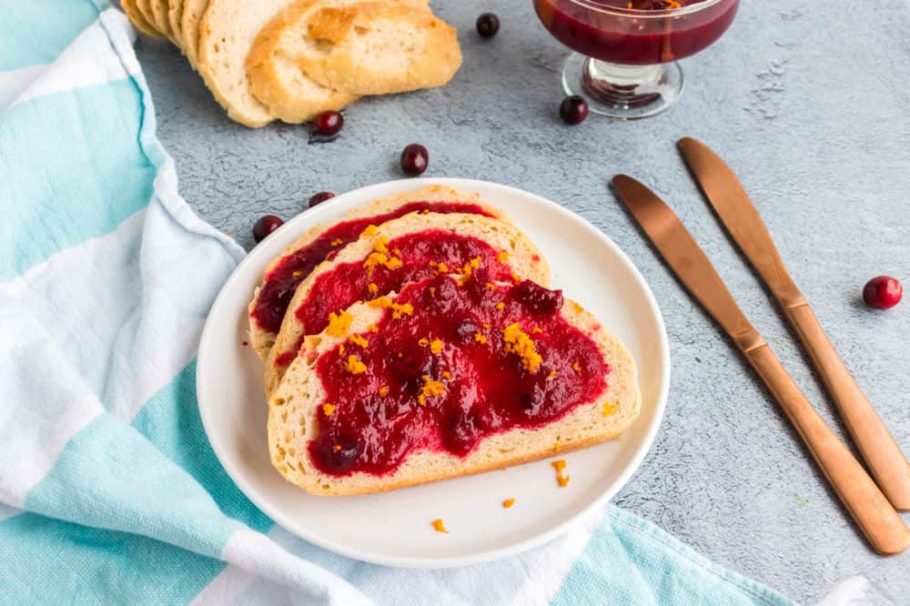 healthy cranberry sauce spread on freshly baked bread