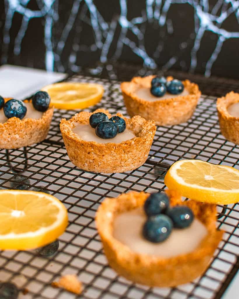 Lemon Tartlets with Coconut Milk Filling on a wire rack
