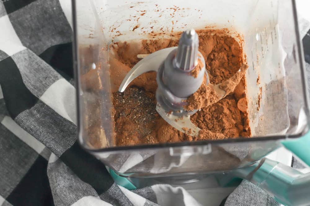 cocoa powder and other ingredients in a blender