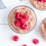 vegan chocolate mousse topped with raspberries