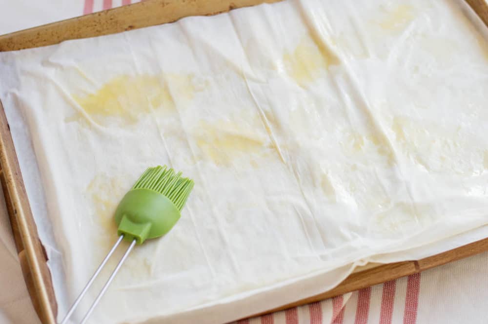 filo dough spread with olive oil