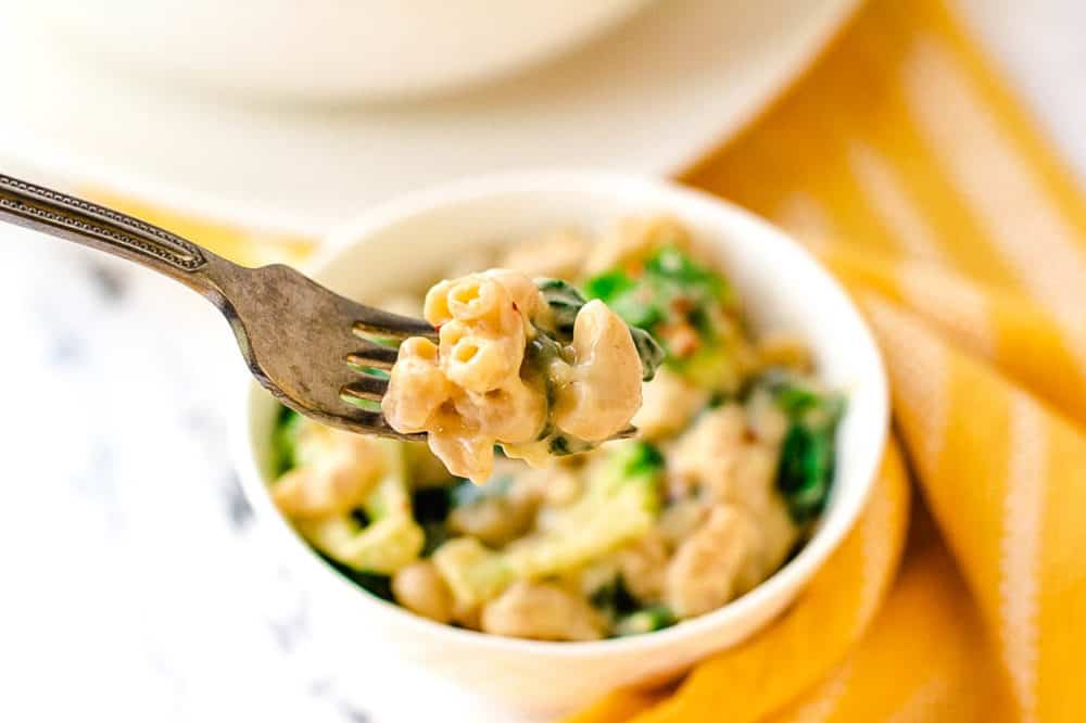 forkful of healthy mac and cheese