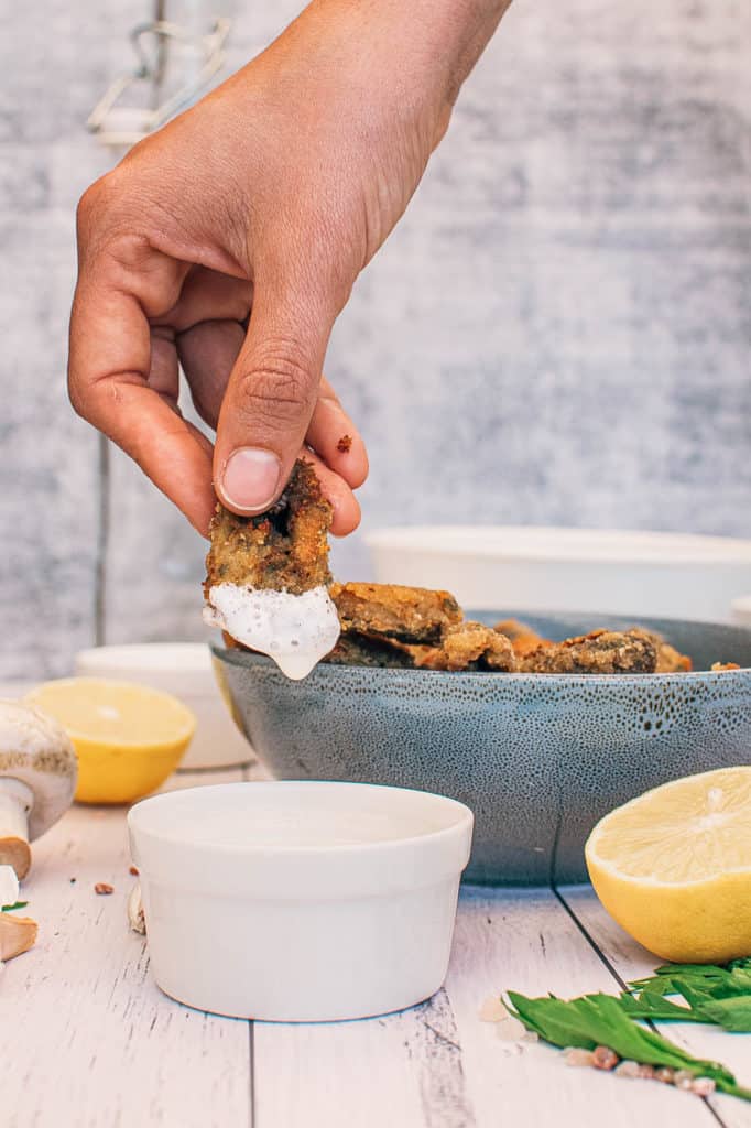 mushroom nuggets served with vegan aioli