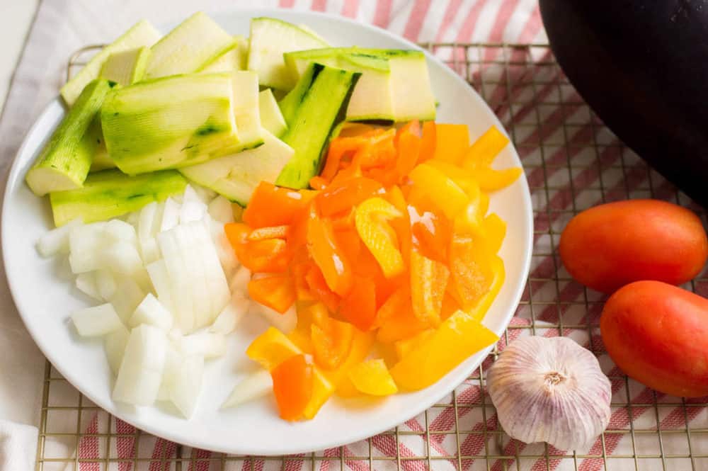 chopped veggies on a plate
