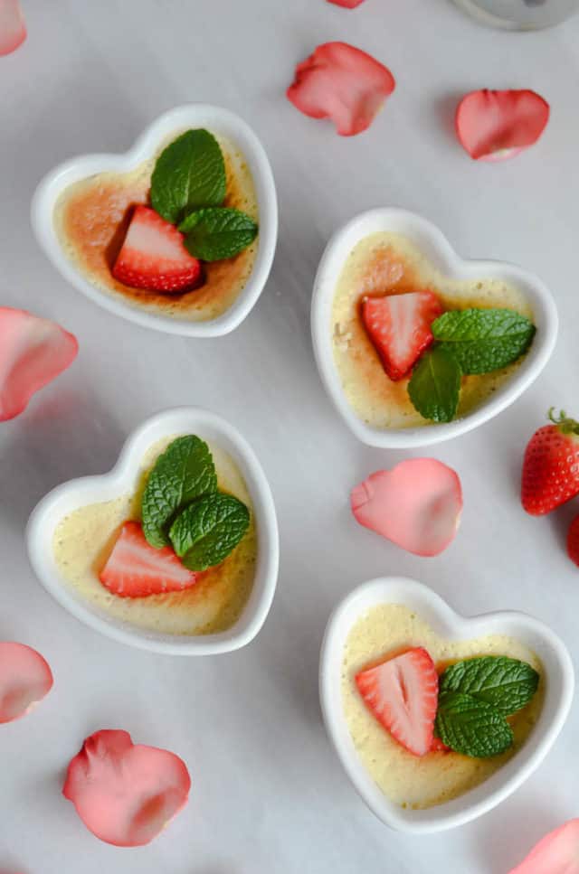 romantic desserts for two, white chocolate souffles in heart shaped ramikens