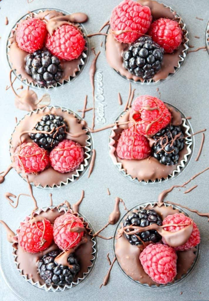 chocolate filled berry cups with raspberries and blackberries romantic desserts for two