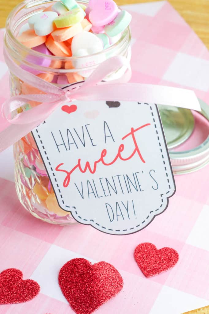 i love you jar - valentines day candy jar with a handmade tag