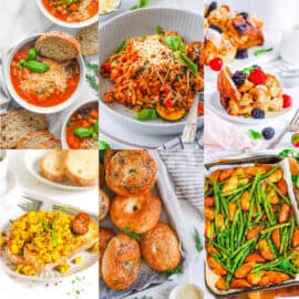 Collage of vegan recipes for beginners on a white background.