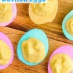 easter deviled eggs in pastel colors