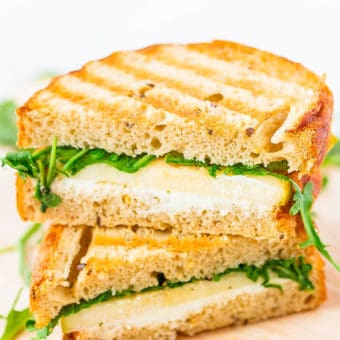 goat cheese grilled cheese with arugula and pear