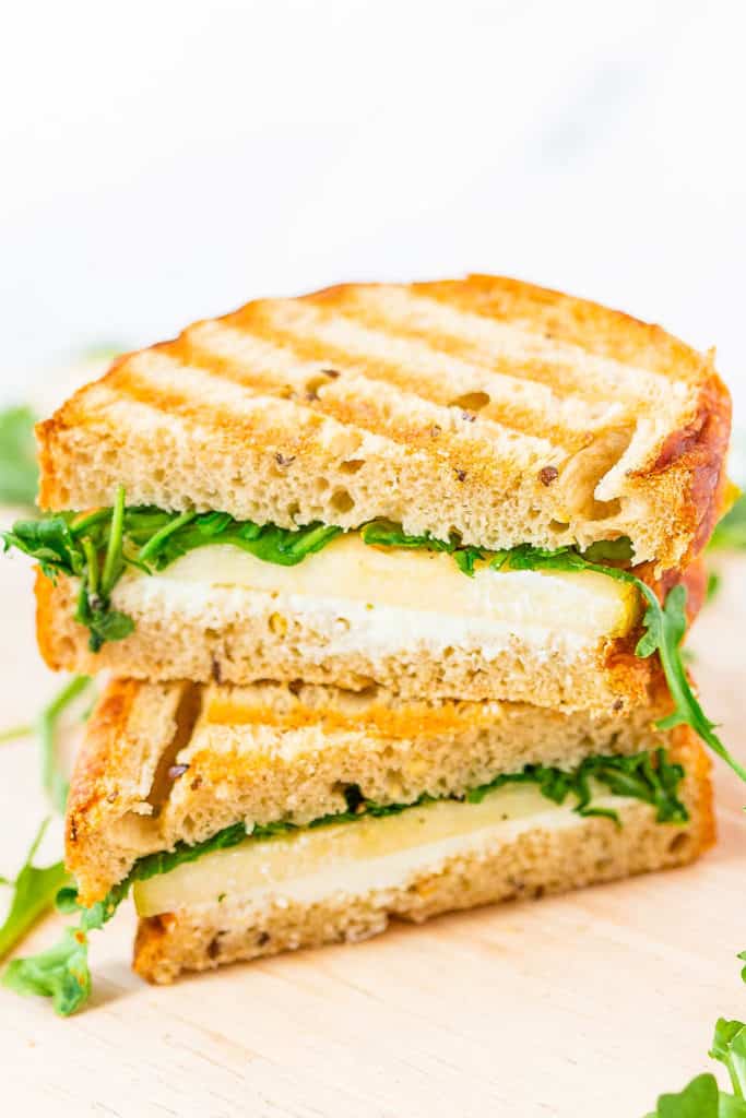 goat cheese grilled cheese with arugula and pear