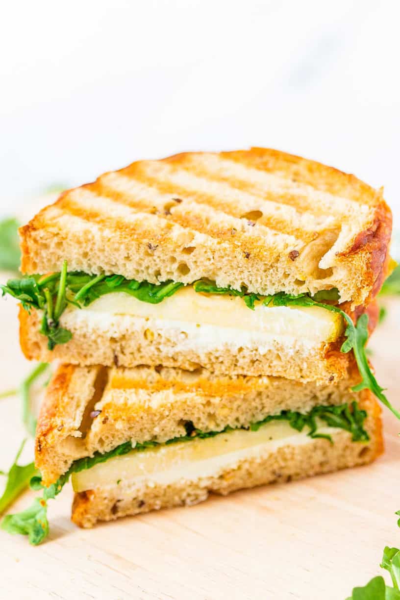 goat cheese grilled cheese with arugula and pear