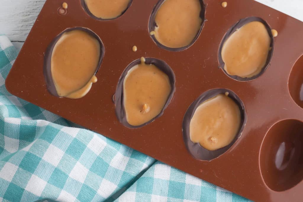 chocolate and nut butter in silicone molds