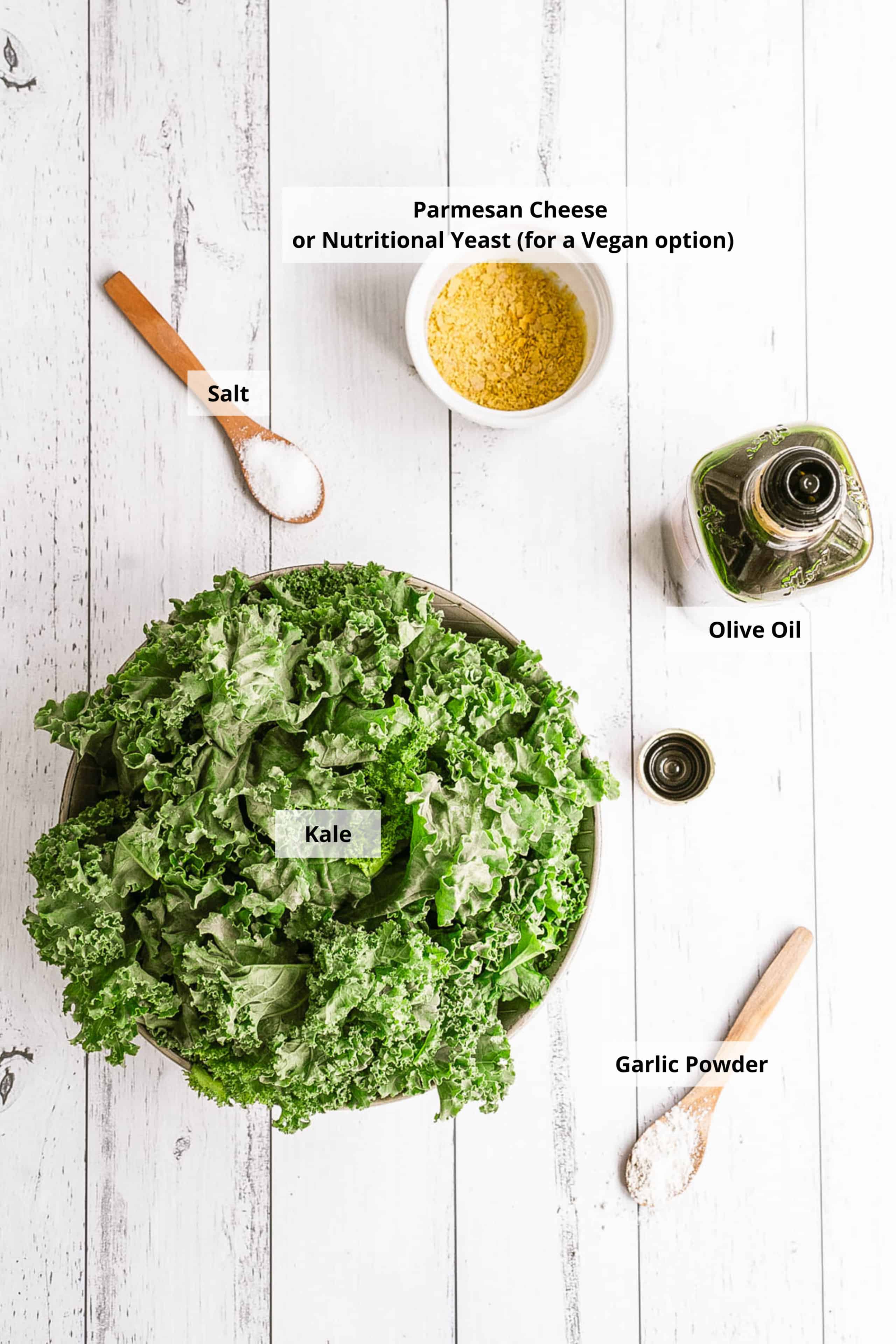 ingredients for Garlic Parmesan Oven Baked Kale Chip Recipe