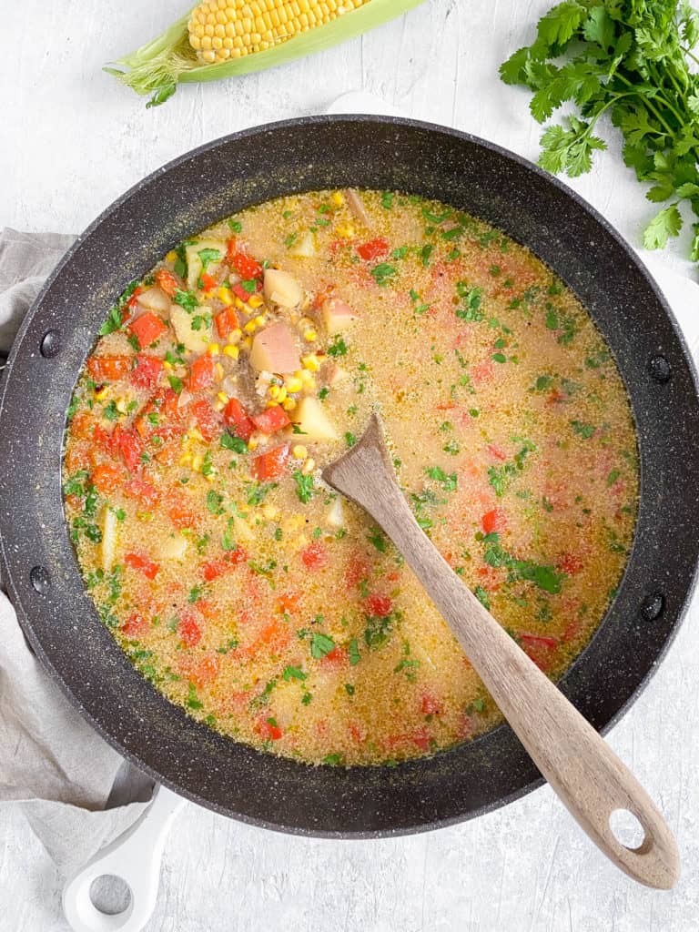 corn soup in a pot