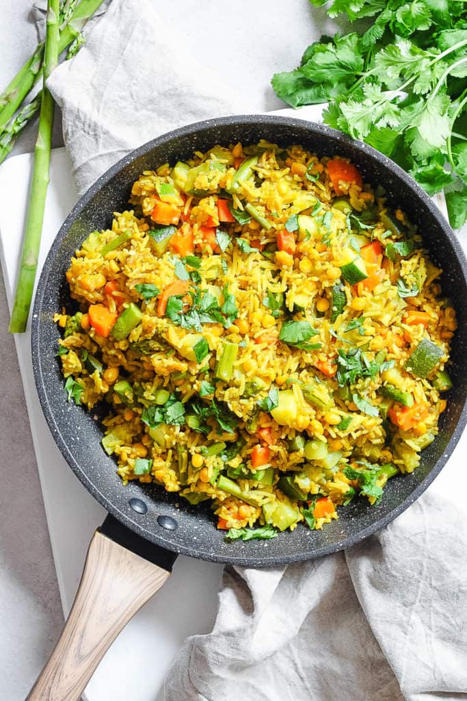 indian fried rice in a large pot