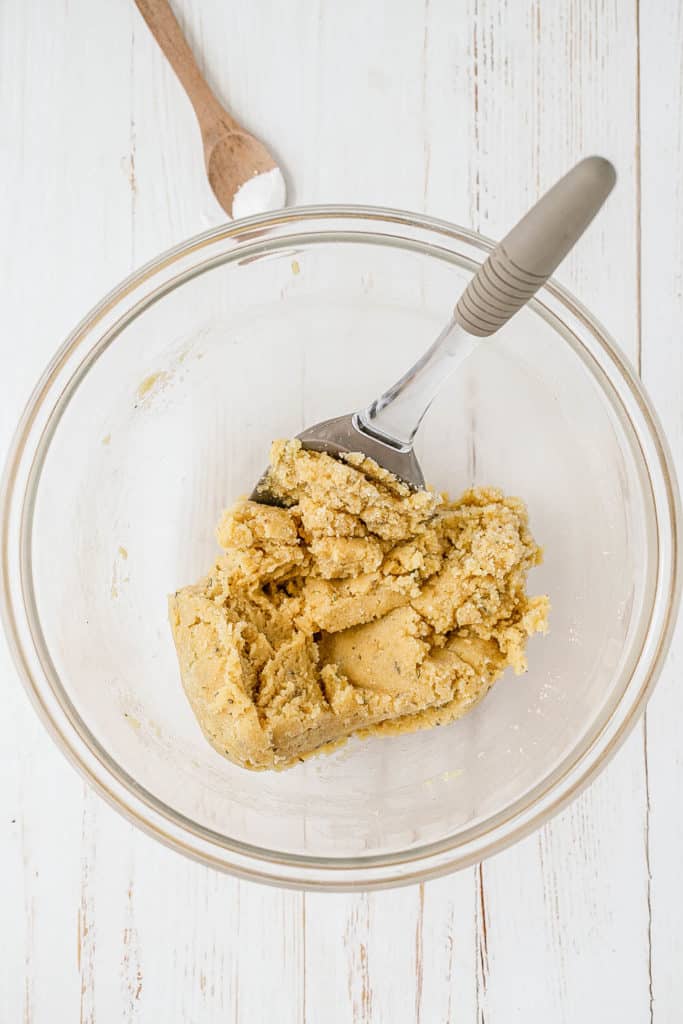 dough ingredients in a mixing bowl