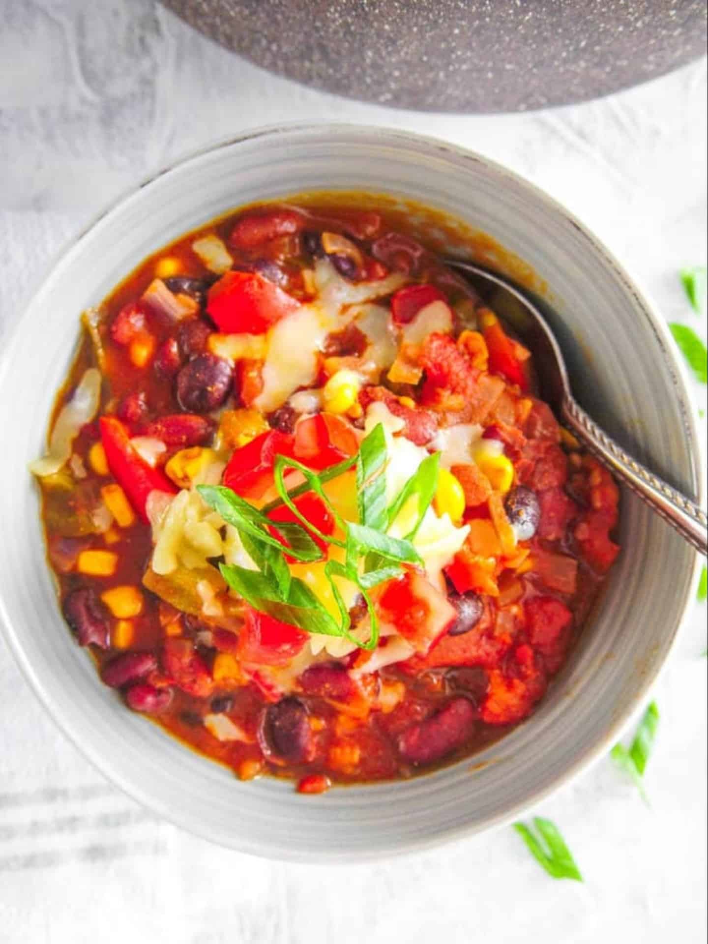 One bowl of Instant Pot vegetarian chili