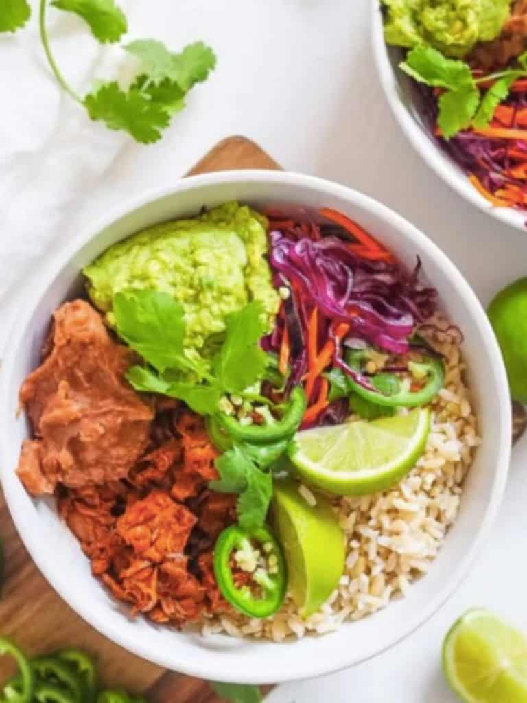 Top view of bbq jackfruit bowl