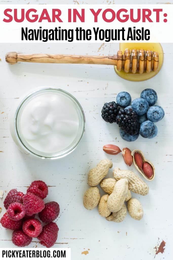 sugar in yogurt, berries, honey, and nuts