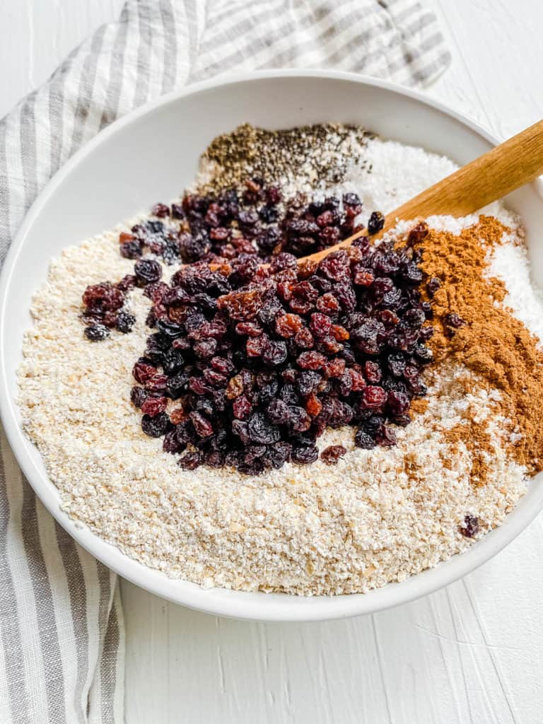 raisins mixed into flour mixture