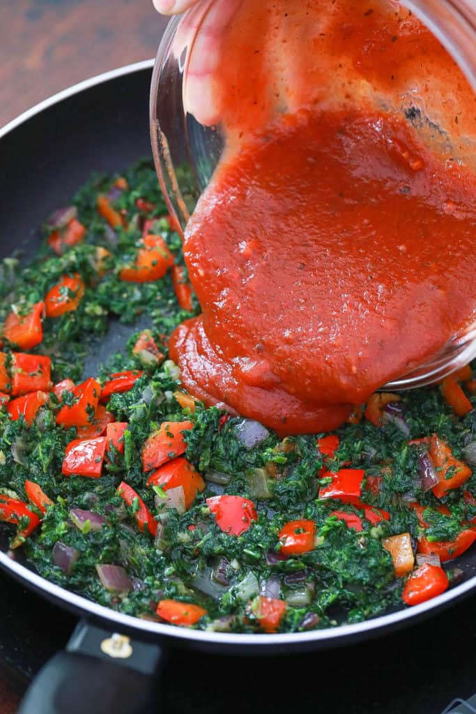 sauce added to veggies