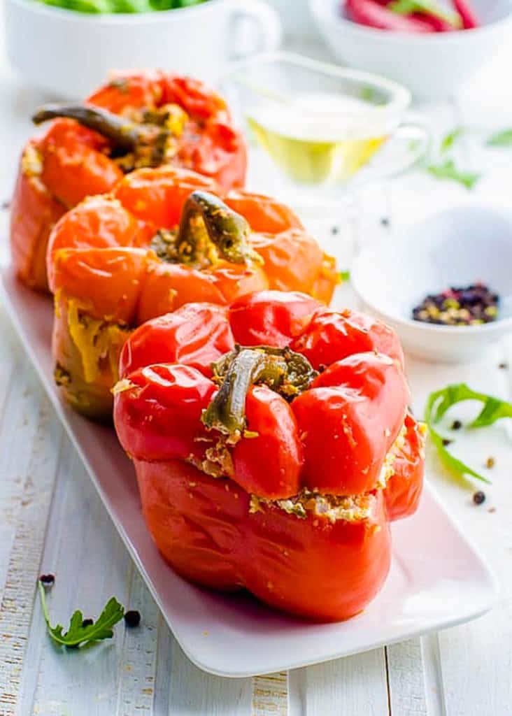 taco stuffed peppers on a white plate