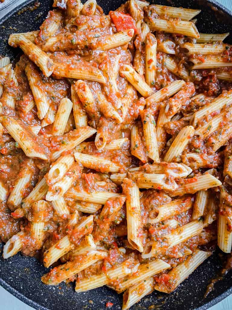 pasta tossed with sauce