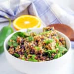 southwestern quinoa salad in a white bowl