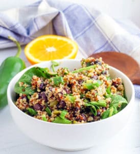 southwestern quinoa salad in a white bowl