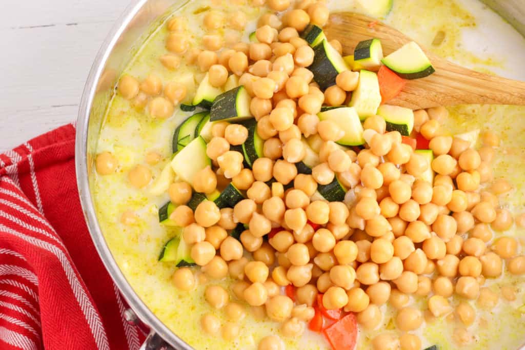 chickpeas added to pan