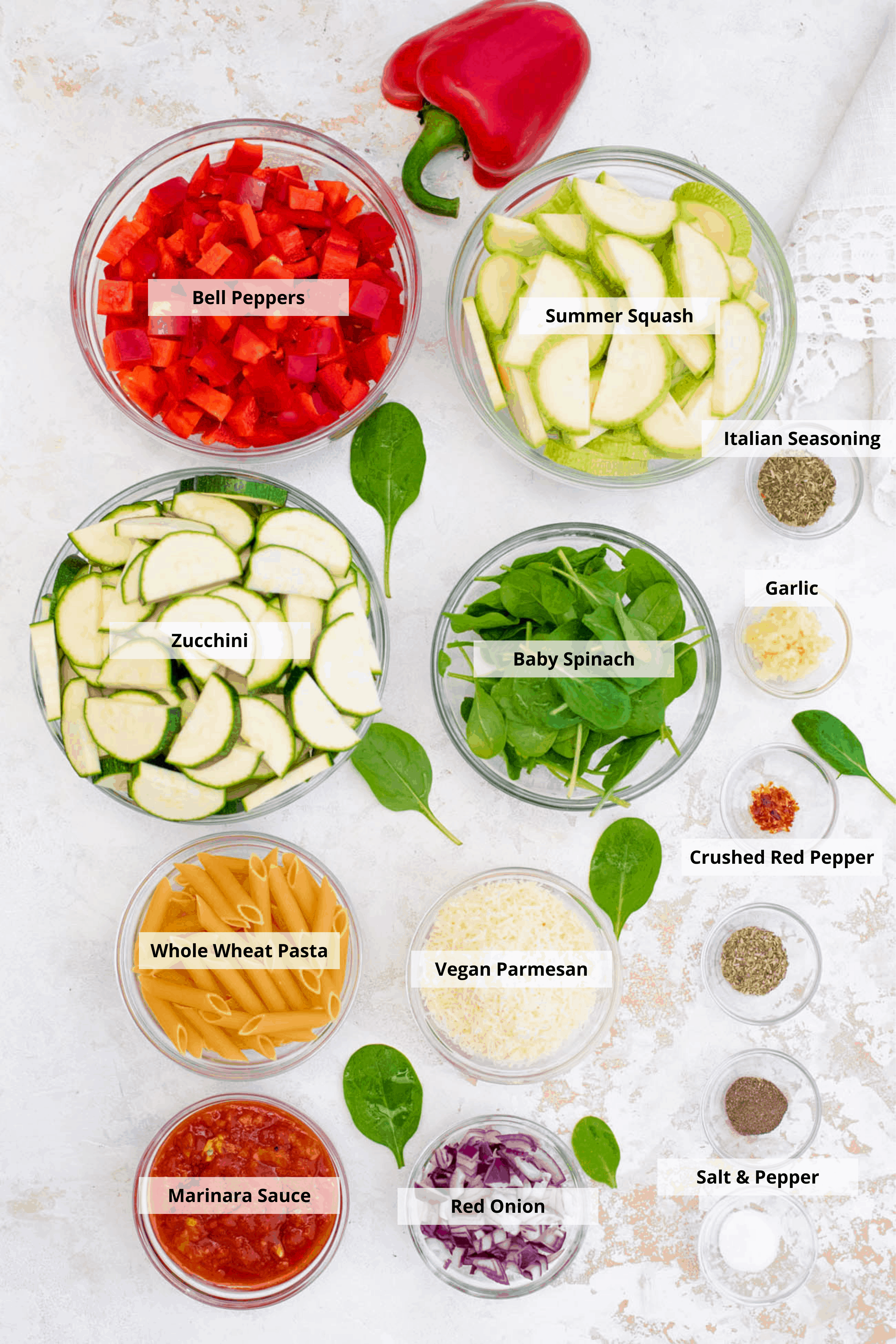 ingredients for vegan pasta primavera