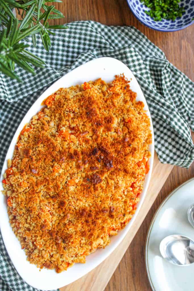 italian casserole in a white baking dish