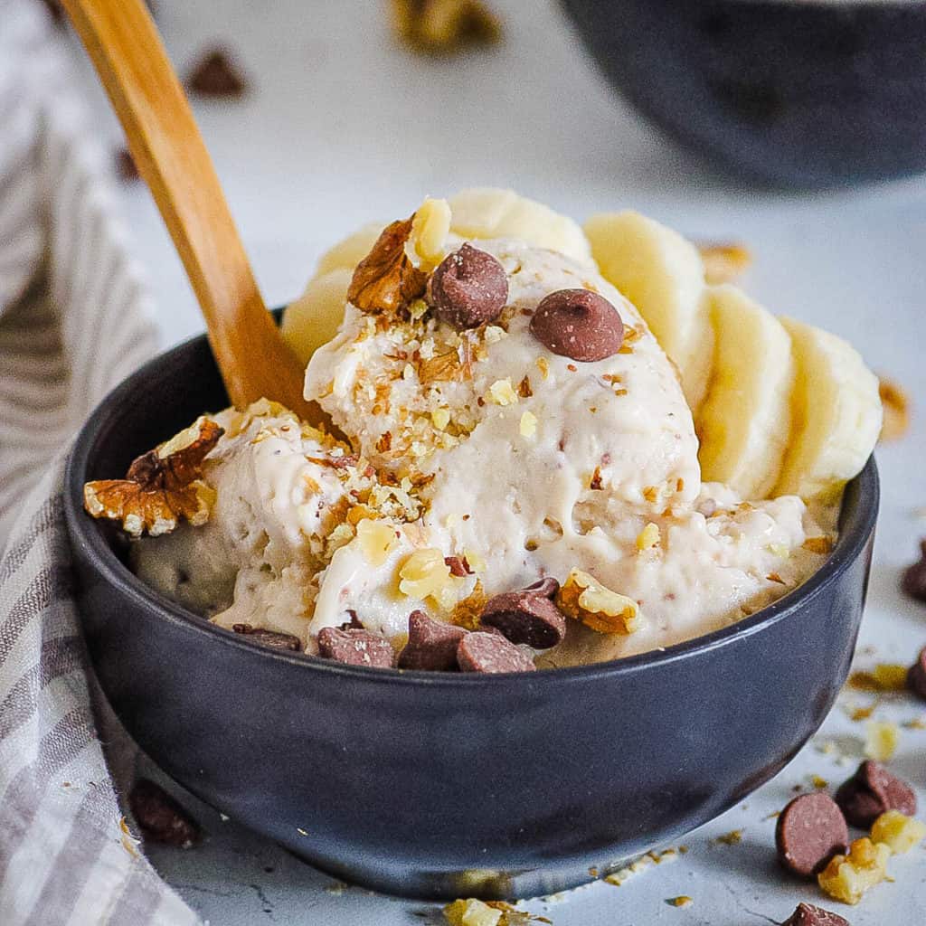 healthy Chocolate Banana Ice Cream Recipe in a black bowl