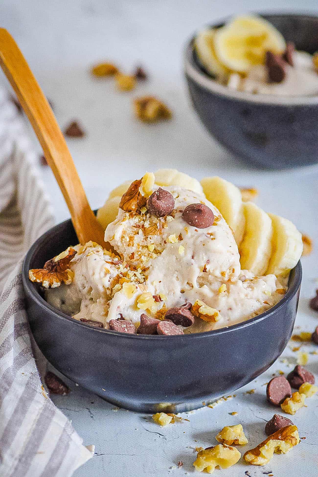 healthy Chocolate Banana Ice Cream Recipe in a black bowl