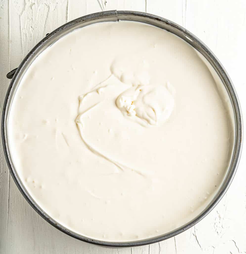 cream cheese mixture in a baking pan