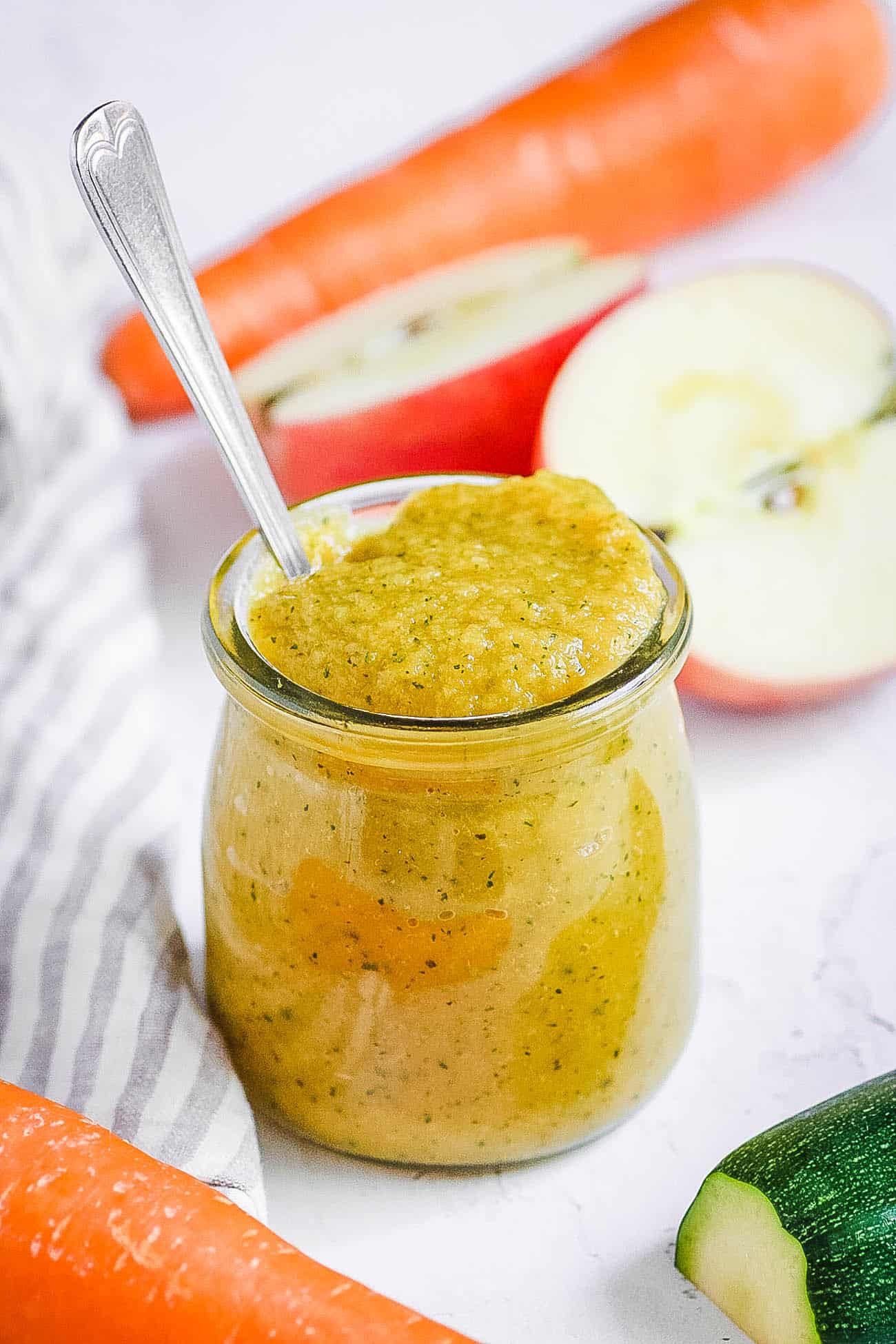 Zucchini Baby Food Puree in a glass jar