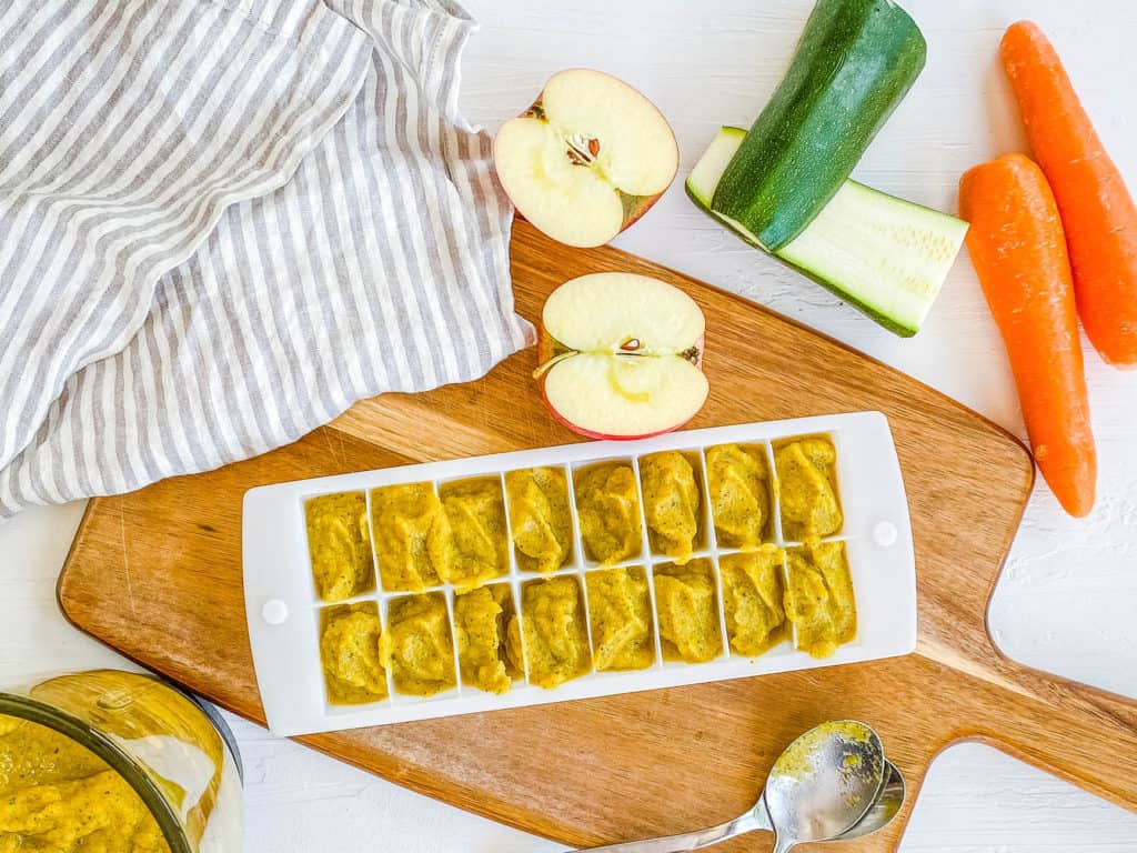 Zucchini Baby Food Puree in ice cube trays