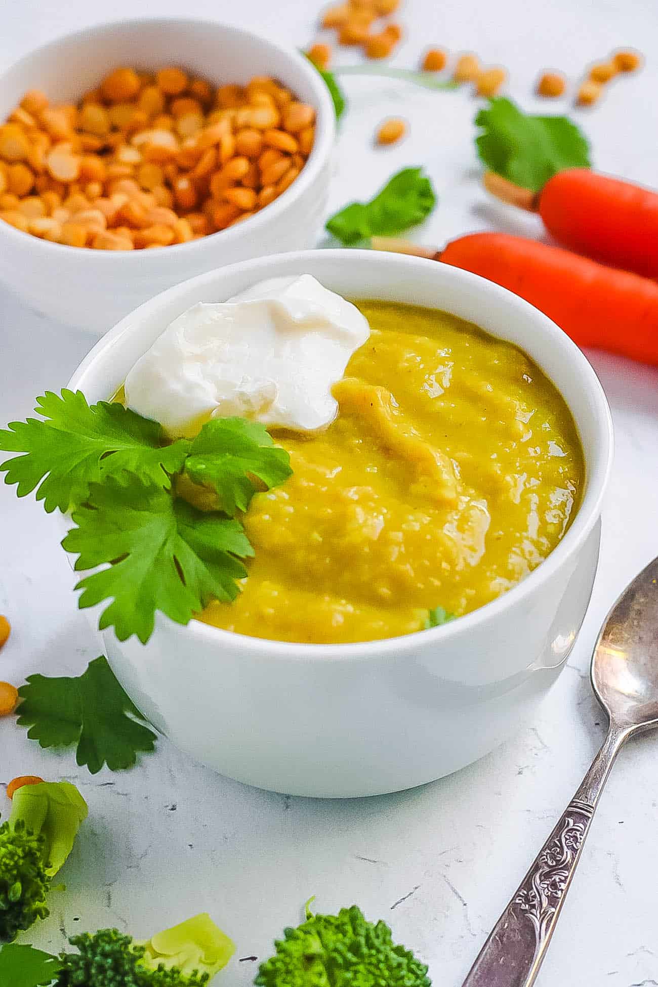 Baby Lentil Recipe: Veggie Lentil Baby Puree in a white bowl