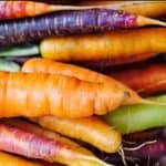 Close up of colorful carrots.