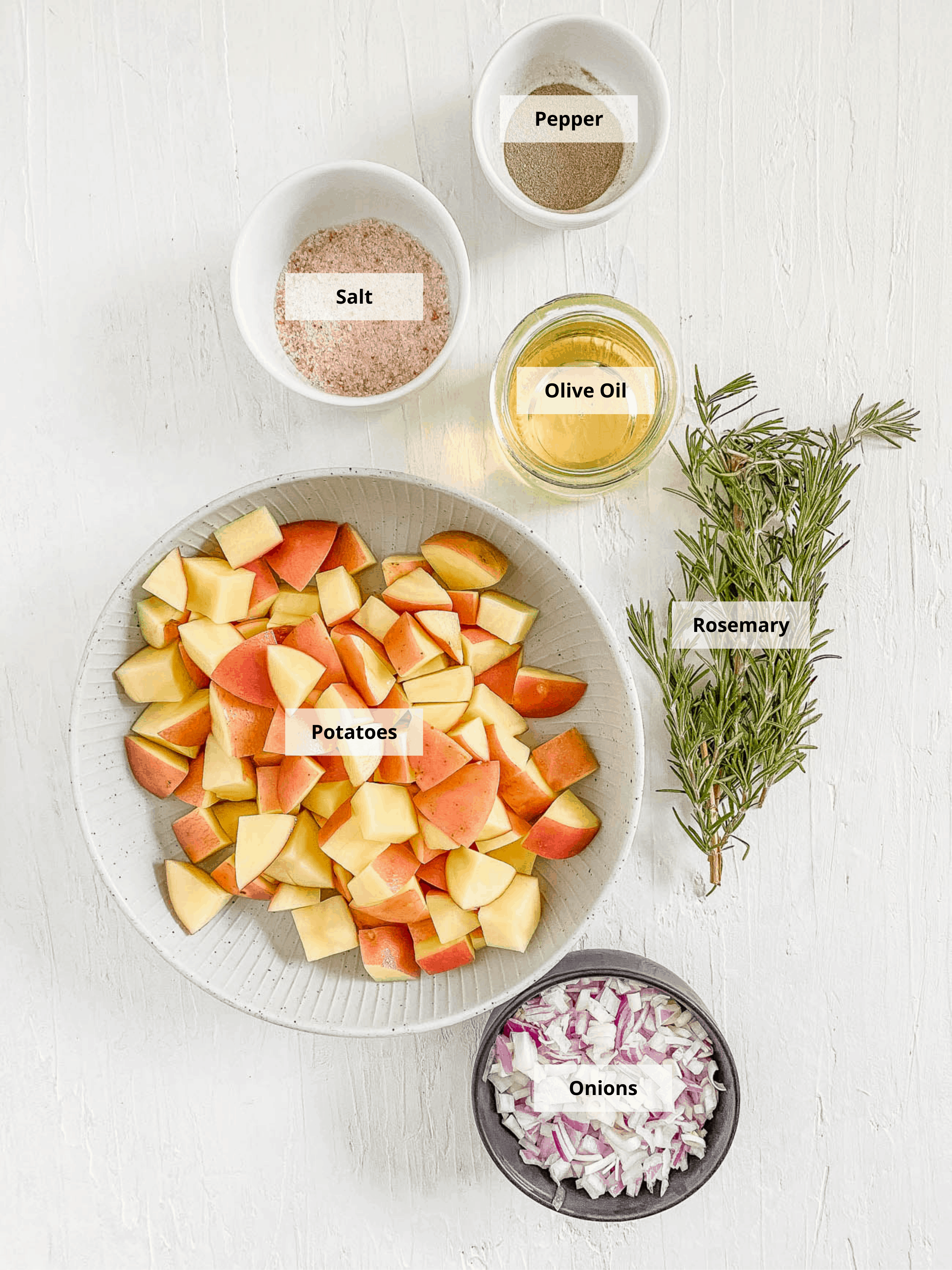 ingredients for fried potatoes and onions
