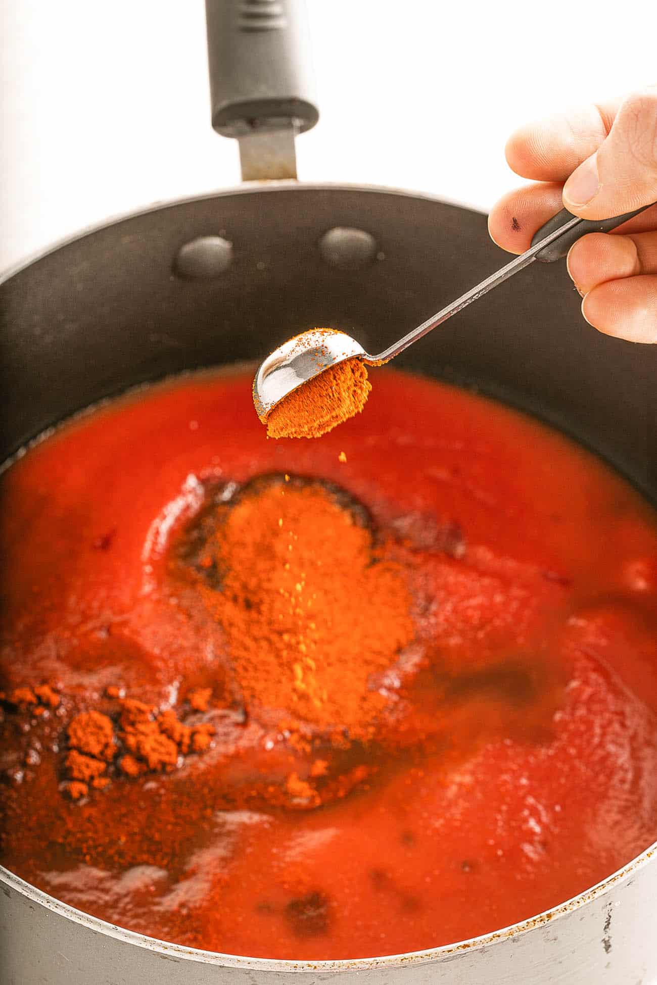 tomato sauce and spices in a pot