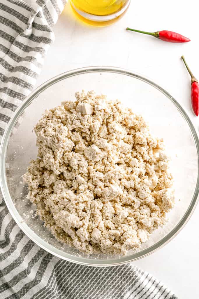 crumbled tofu in a bowl