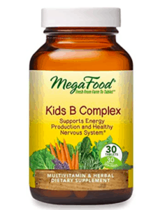 Mega Food B Complex vitamins bottle.