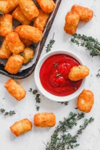 air fryer frozen tater tots served with ketchup